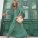 Women's Loose Fit Casual Summer V Neck Half Sleeve Bohemian Geometric Pattern Long Maxi Dress Green with Background