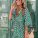 Women's Loose Fit Casual Summer V Neck Half Sleeve Bohemian Geometric Pattern Long Maxi Dress Green with Background 4