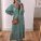 Women's Loose Fit Casual Summer V Neck Half Sleeve Bohemian Geometric Pattern Long Maxi Dress Green with Background5