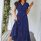 Wrap V Neck Short Sleeve Belted Ruffle Hem A-Line Flowy Maxi Blue Overview
